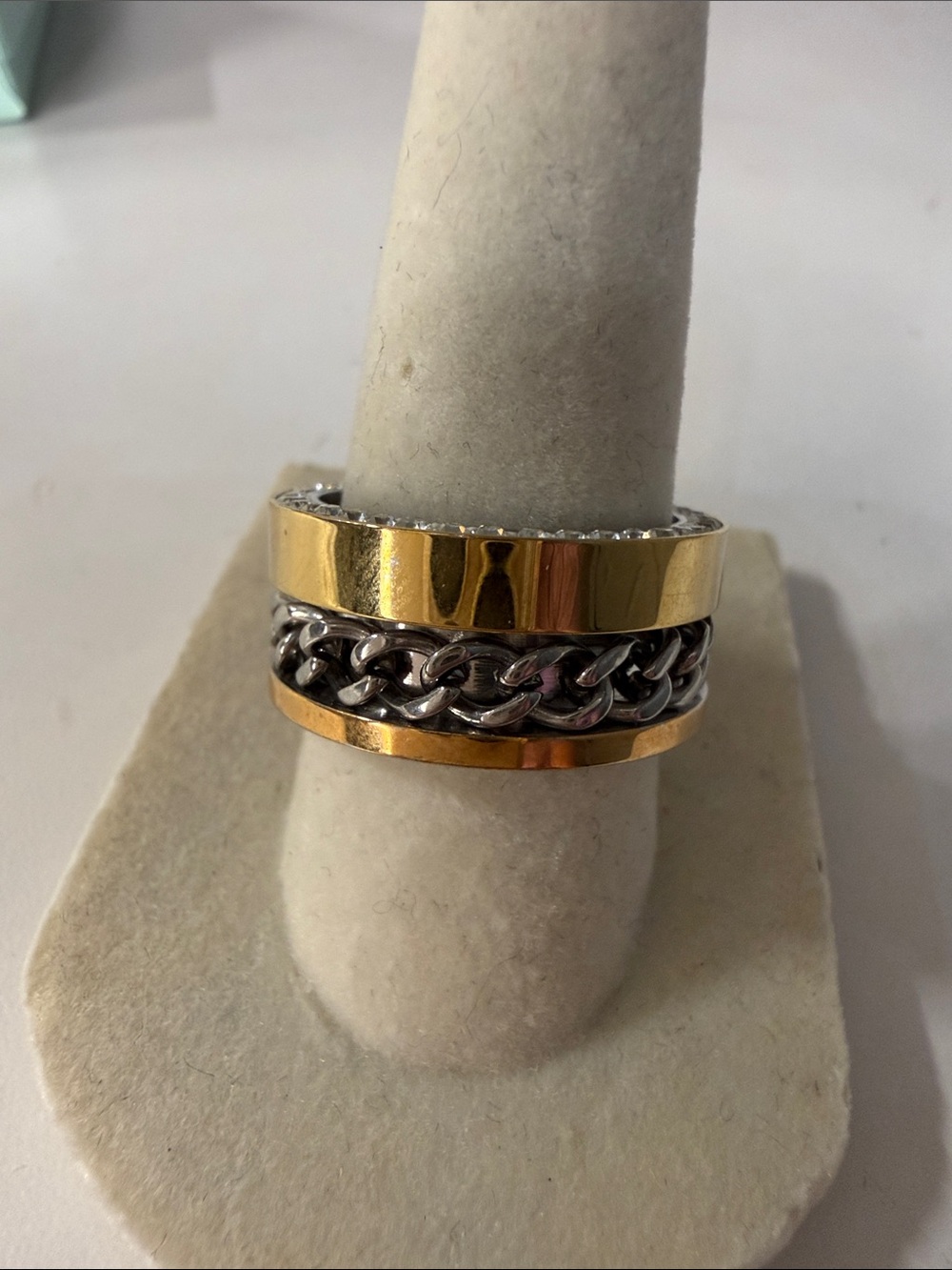 Stainless Steel Gold and Silver Chain Accent Women’s Band Fidget Ring